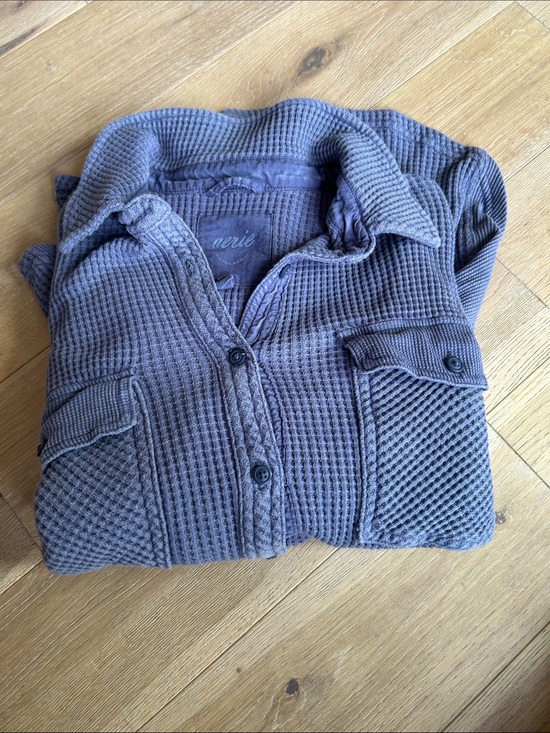 aerie Tops - aerie Waffle-Knit Button-Up in Mauve Blue